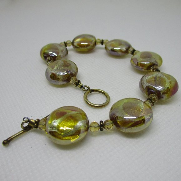 dichroic Murano glass disc bracelet - Picture 2 of 3